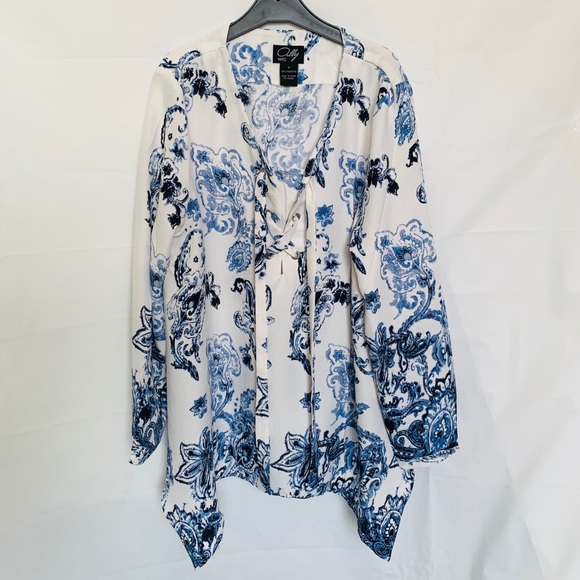 Ally NYC printed blue/white chest strap tunic - Picture 1 of 5
